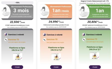 Tarifs abonnements Professeurs EN et Soutien Scolaire